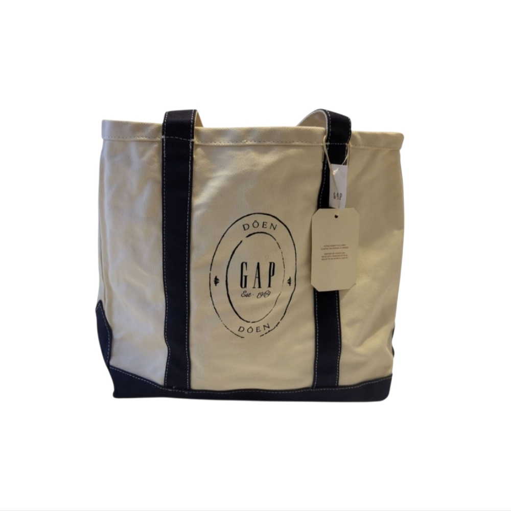 NEW Gap × DÔEN Cream/Navy Logo Tote Bag